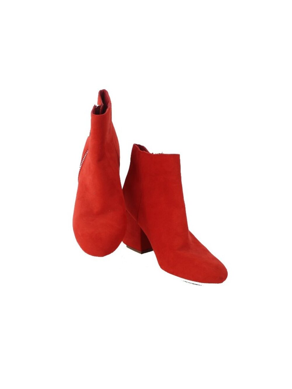 DV Boots Sz 8.5 Red Silver Side Zip Textile Upper Faux Suede 3" Ankle Boots